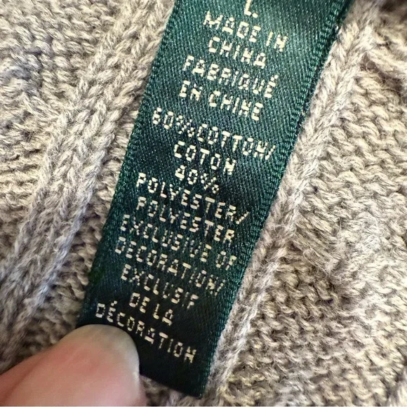 Lauren Ralph Lauren Women's Cable Knit V-Neck Sweater Gray Sz Large - Picture 6 of 9
